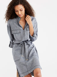 Pop-Collar Shirtdress Color Dark Indigo