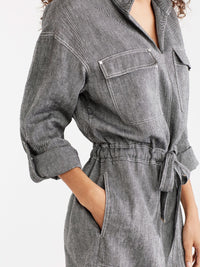 Pop-Collar Shirtdress Color Black