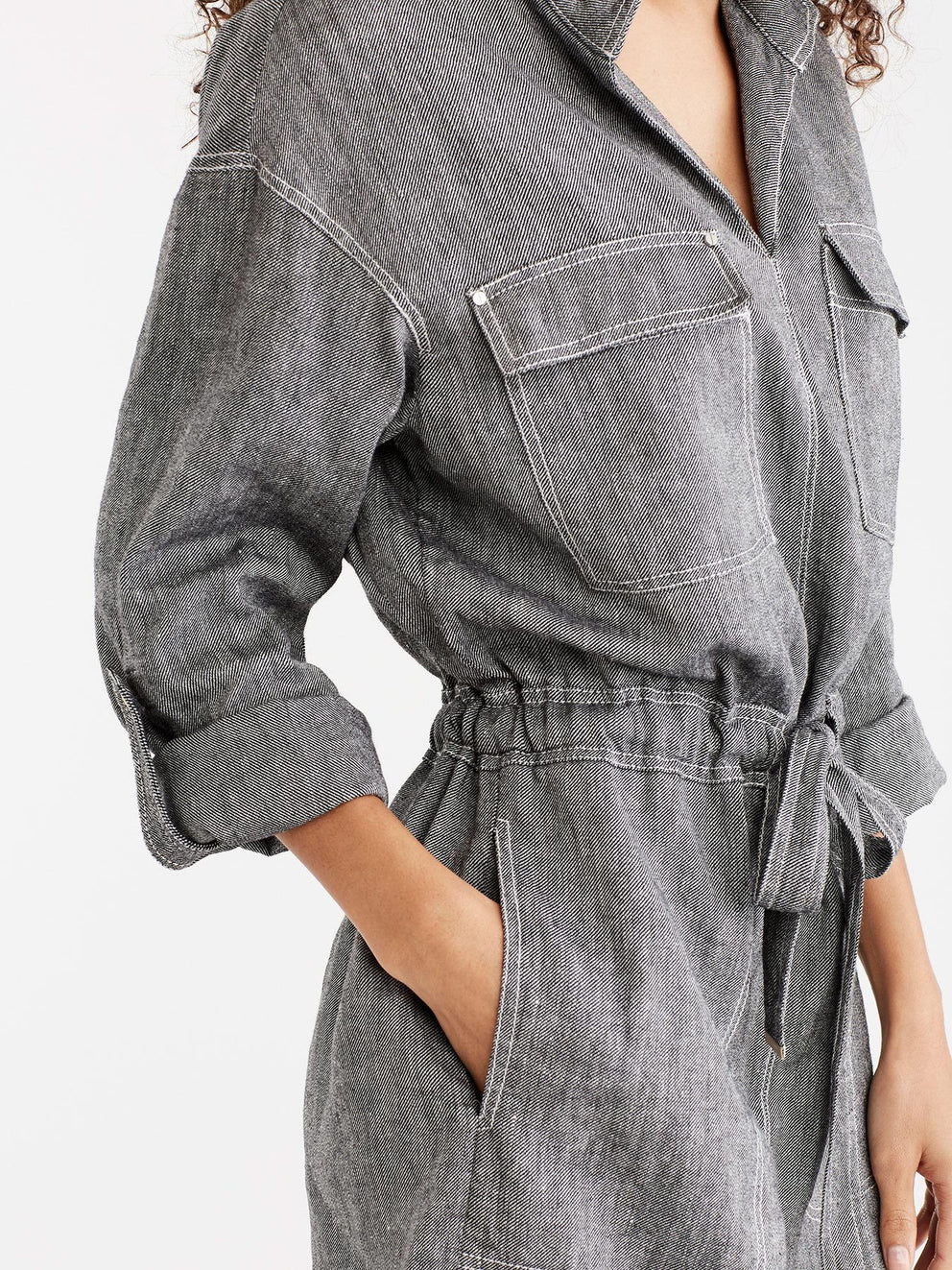 Pop-Collar Shirtdress Color Black