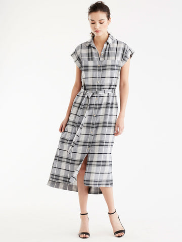 Linen Twill Plaid Shirtdress