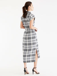 Linen Twill Plaid Shirtdress Color Indigo Combo