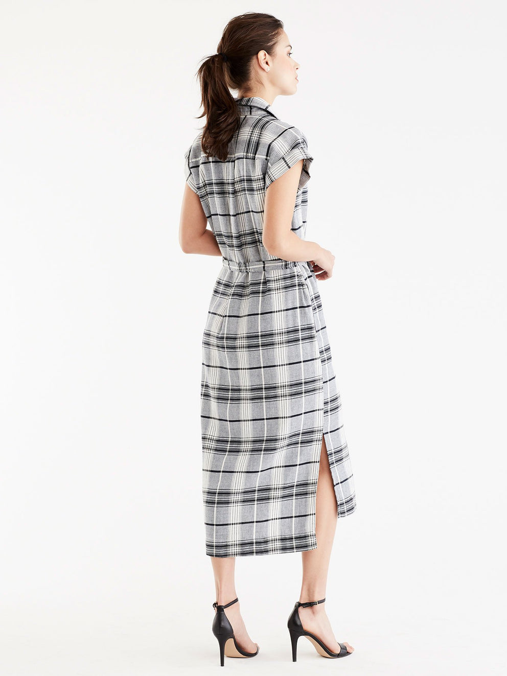 Linen Twill Plaid Shirtdress Color Indigo Combo