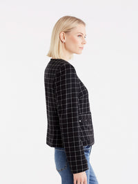 Grid Pattern Zip Jacket, Plus Size Color Black Combo 