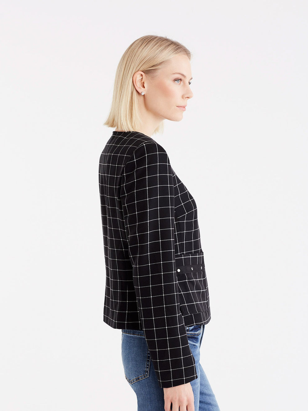 Grid Pattern Zip Jacket Color Black Combo