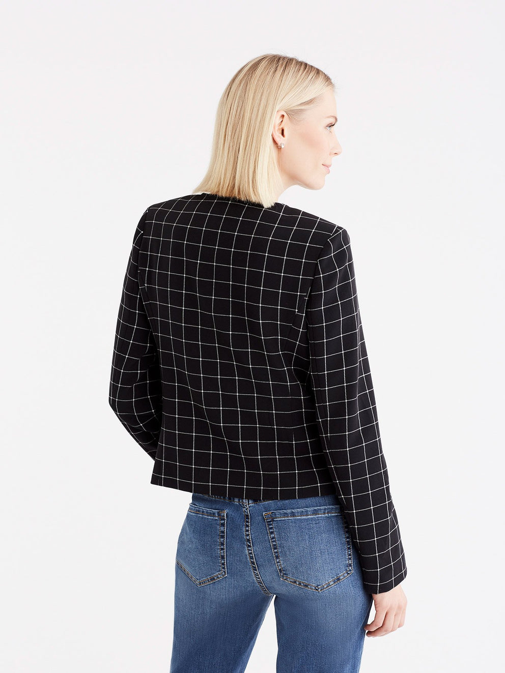 Grid Pattern Zip Jacket Color Black Combo