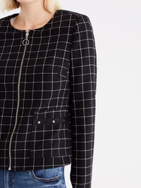 Grid Pattern Zip Jacket Color Black Combo