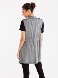 Twill Linen Drape Front Cardigan Color Black