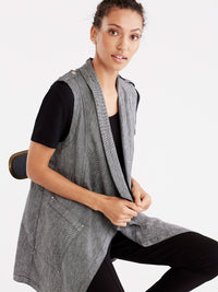Twill Linen Drape Front Cardigan Color Black