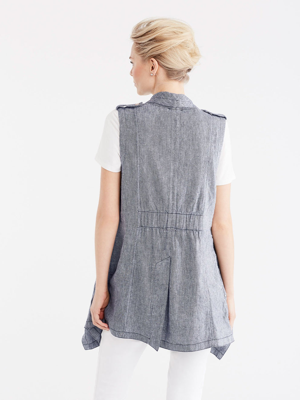 Twill Linen Drape Front Cardigan Color Dark Indigo