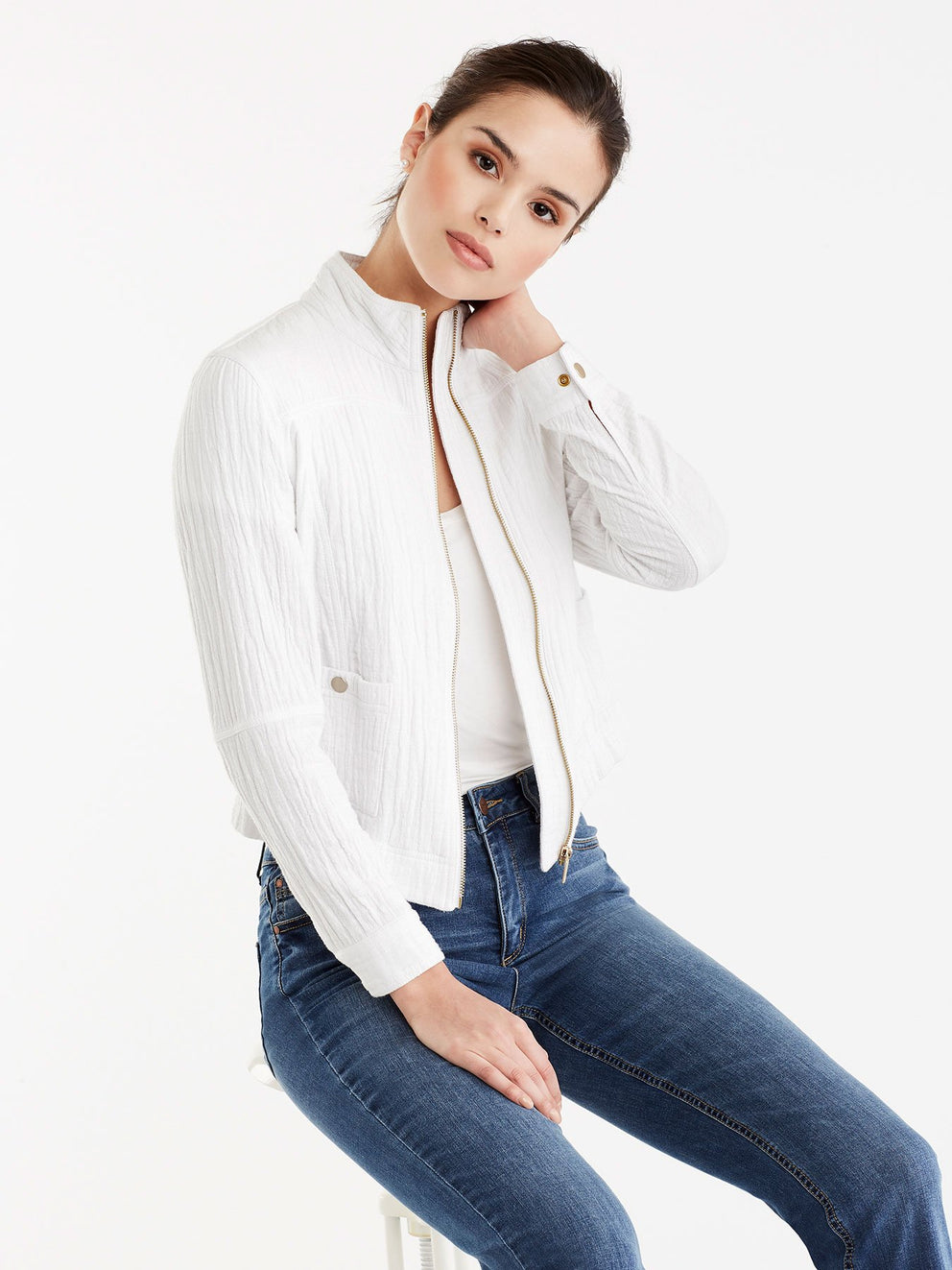 Zip Front Moto Jacket Color White