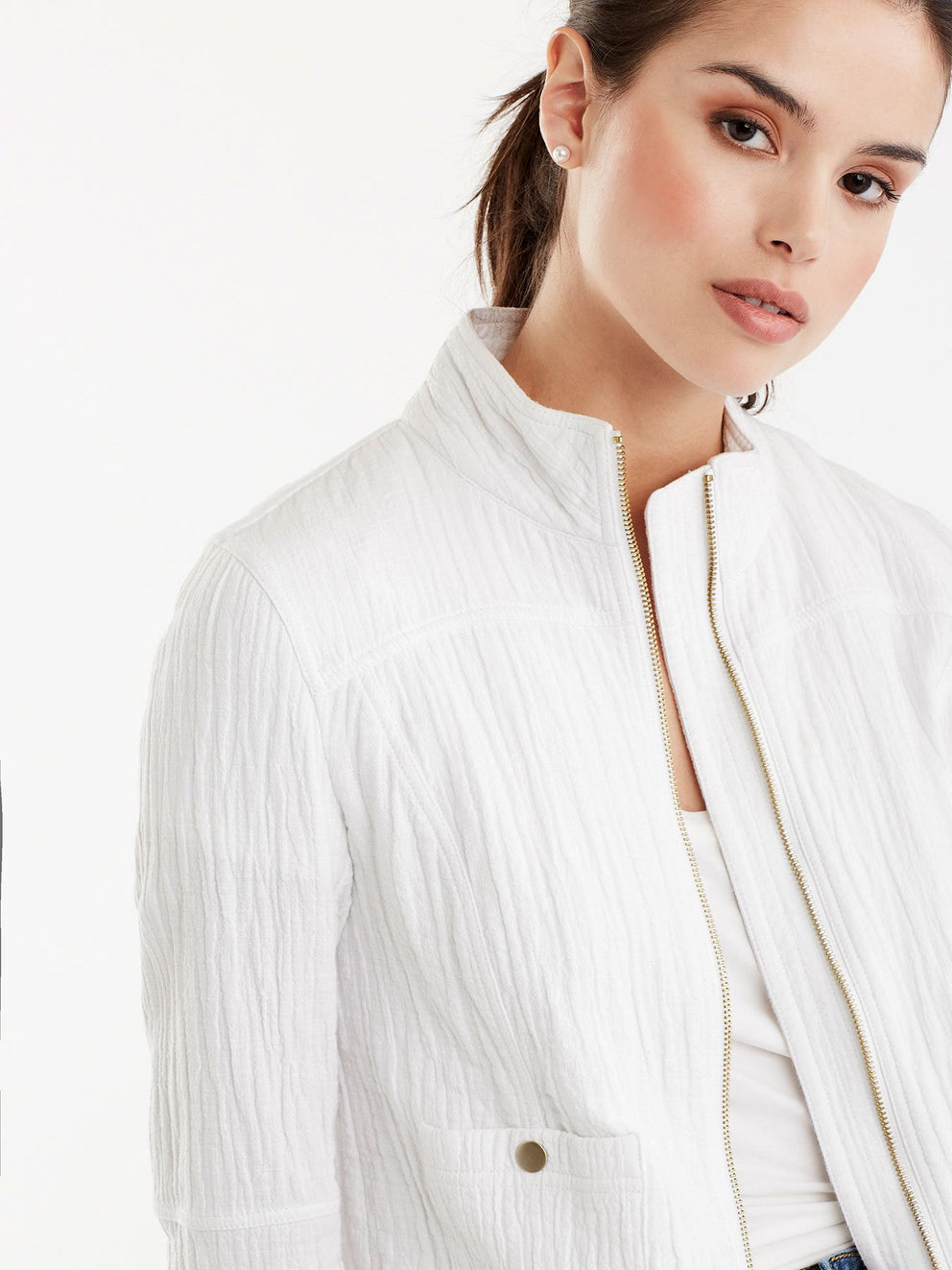 Zip Front Moto Jacket Color White