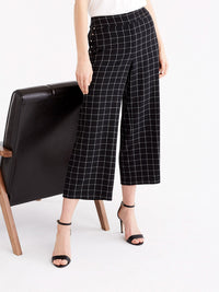 Grid Pattern Culottes, Plus Size Color Black Combo 
