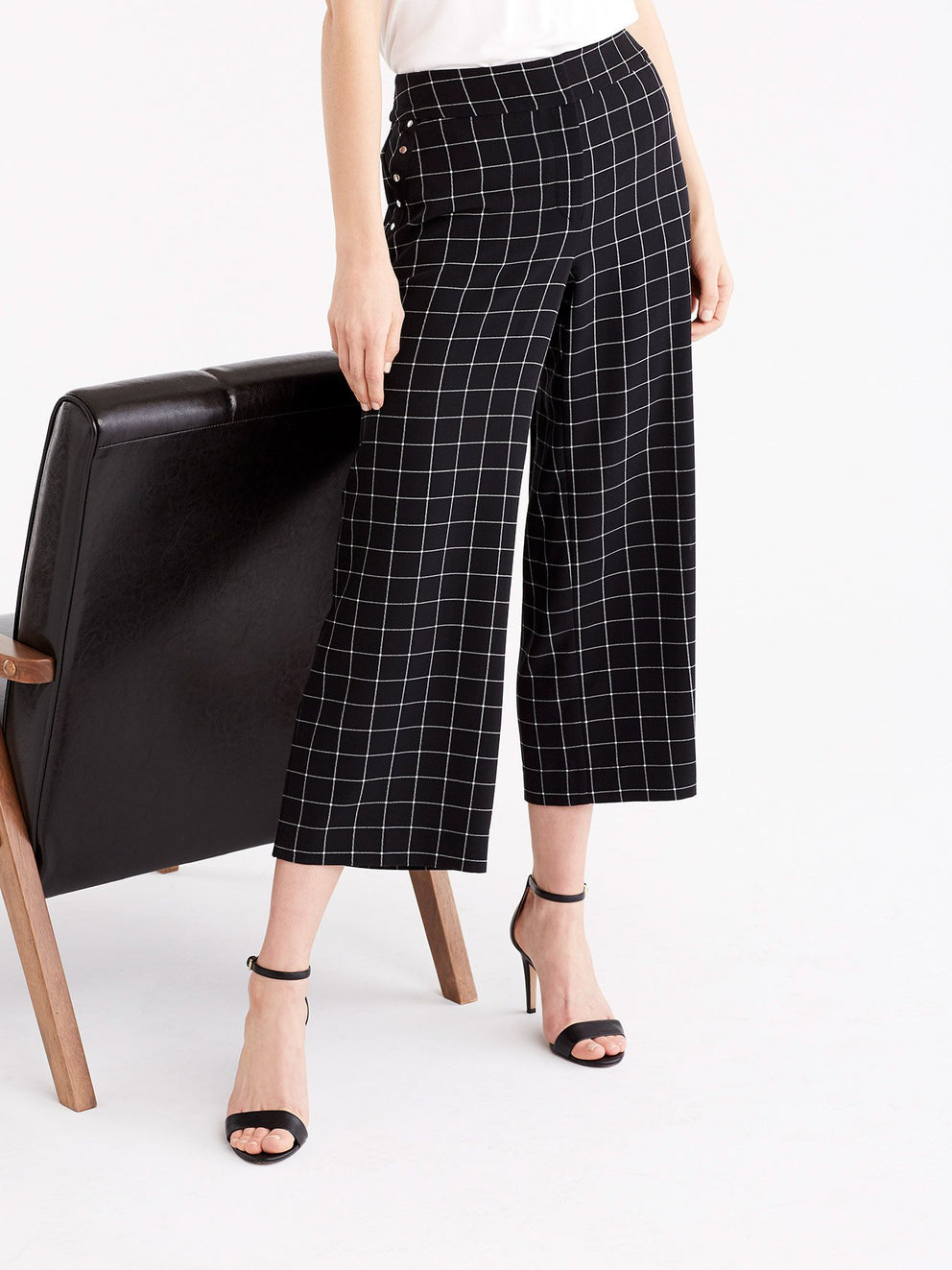 Grid Pattern Culottes, Plus Size Color Black Combo 