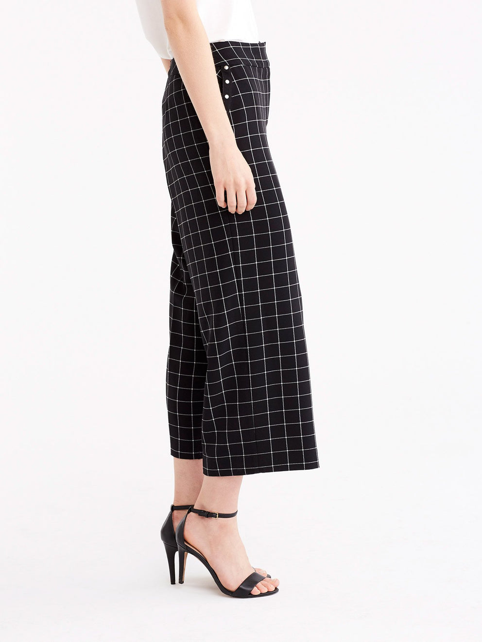 Grid Pattern Culottes, Plus Size Color Black Combo 