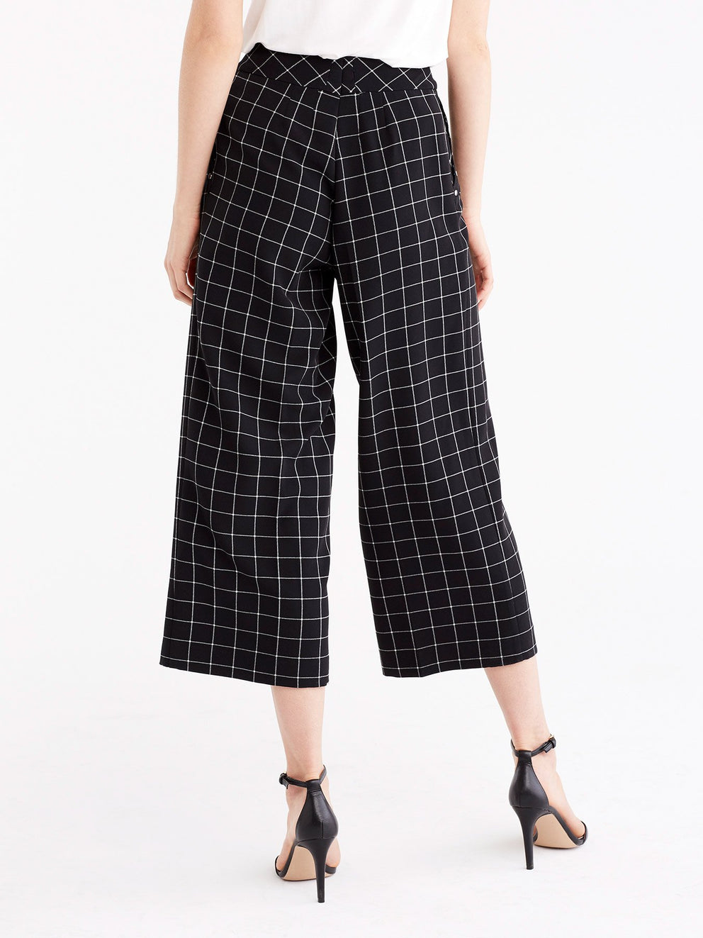 Grid Pattern Culottes, Plus Size Color Black Combo 