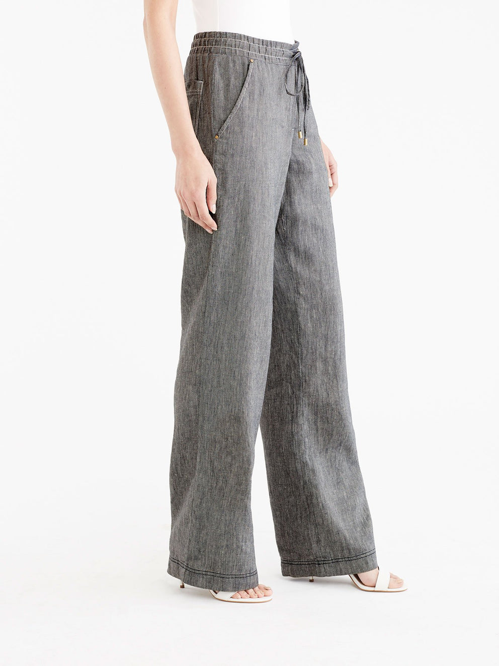 Drawstring Wide Leg Pants Color Black