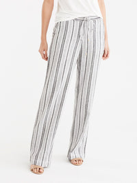 Drawstring Wide Leg Pants Color Black Ivory