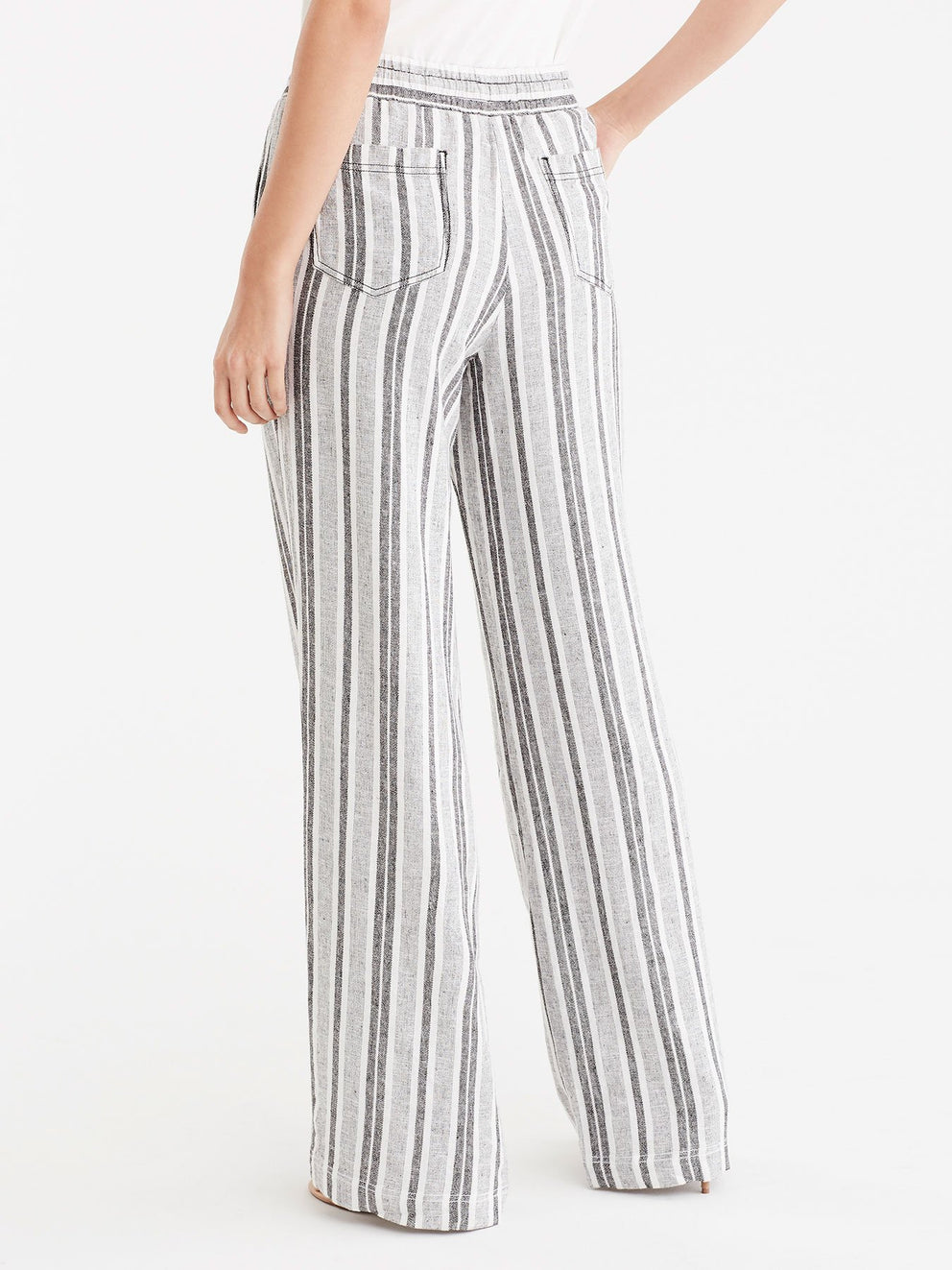 Drawstring Wide Leg Pants Color Black Ivory