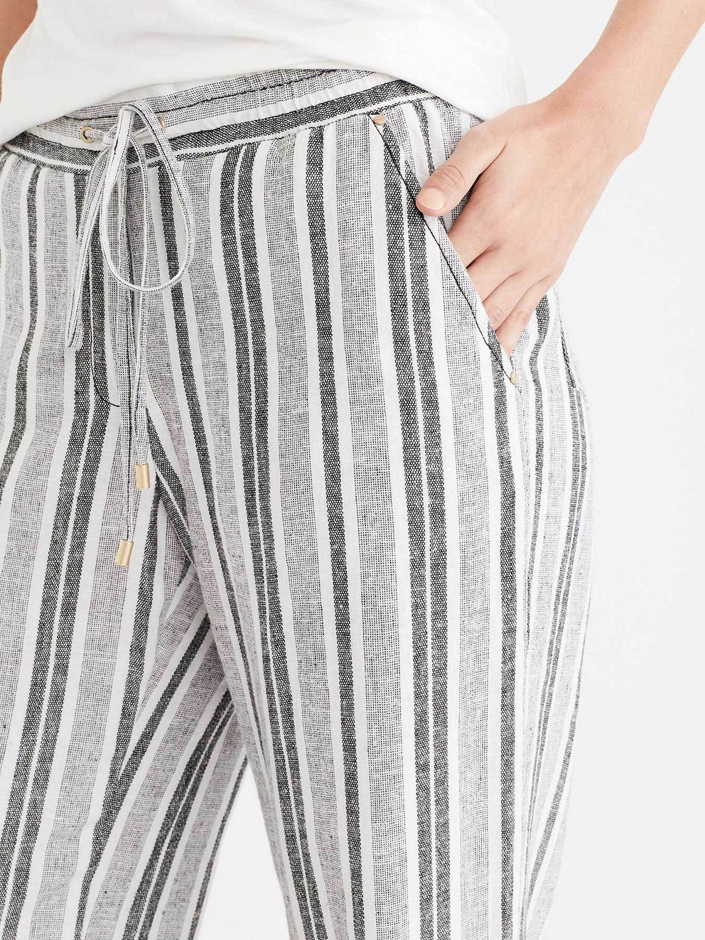 Drawstring Wide Leg Pants Color Black Ivory