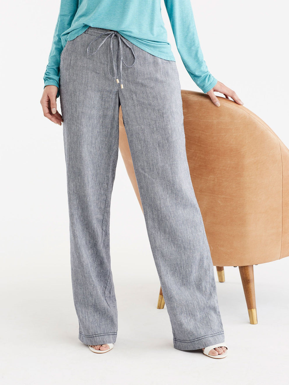 Drawstring Wide Leg Pants Color Dark Indigo