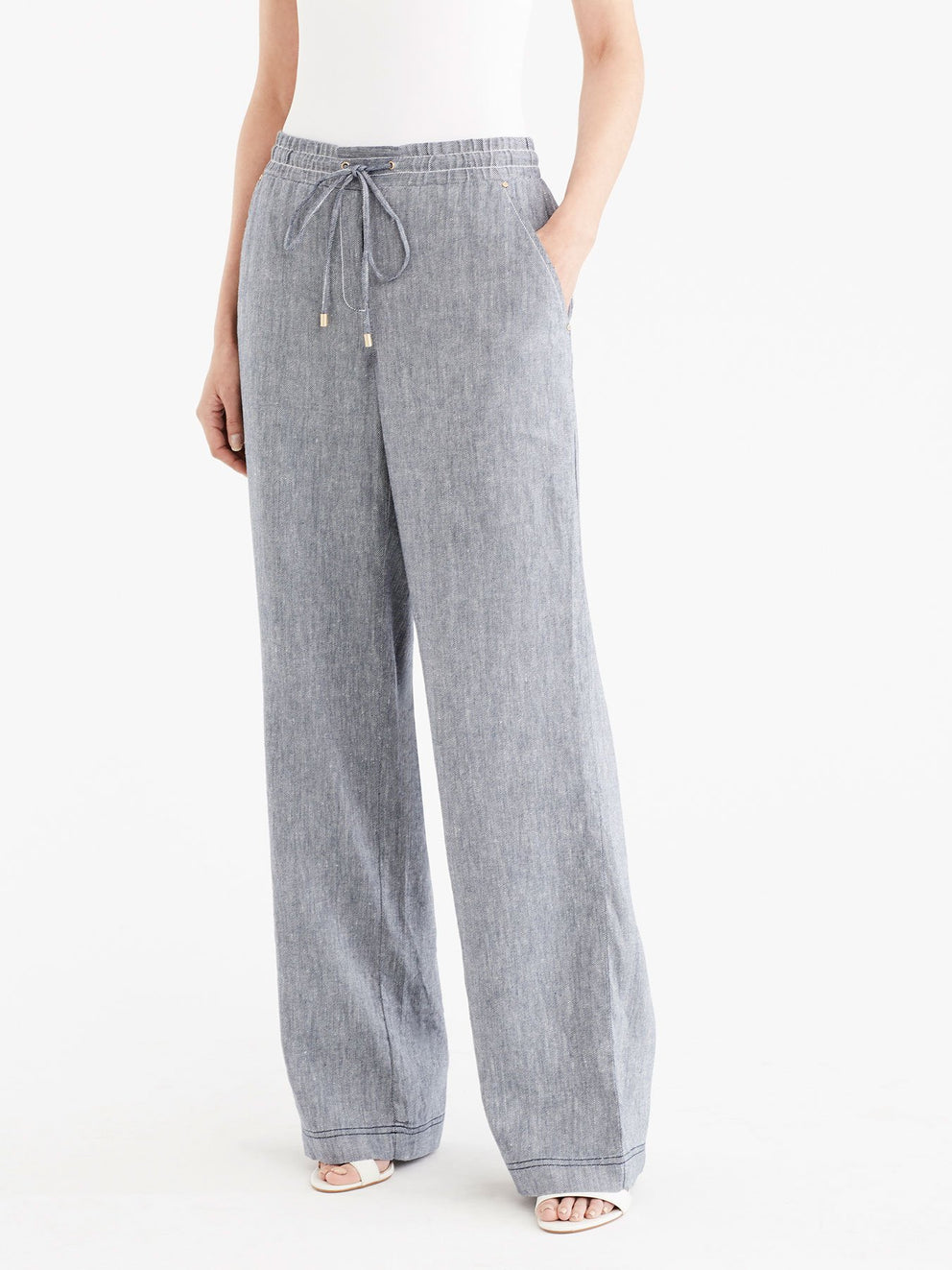 Drawstring Wide Leg Pants Color Dark Indigo