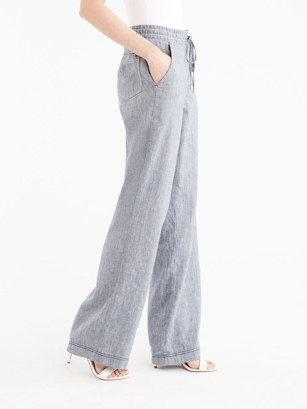 Drawstring Wide Leg Pants Color Dark Indigo