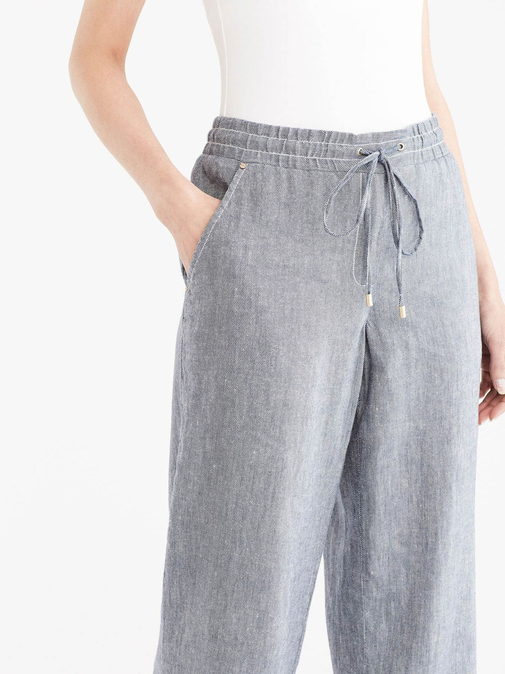 Drawstring Wide Leg Pants Color Dark Indigo