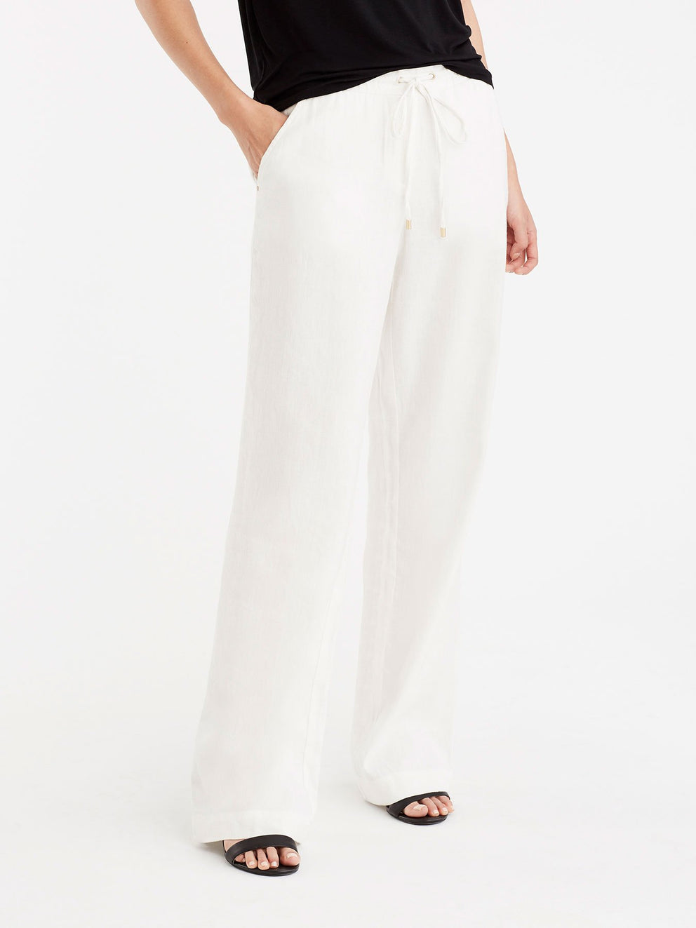 Drawstring Wide Leg Pants Color Ivory