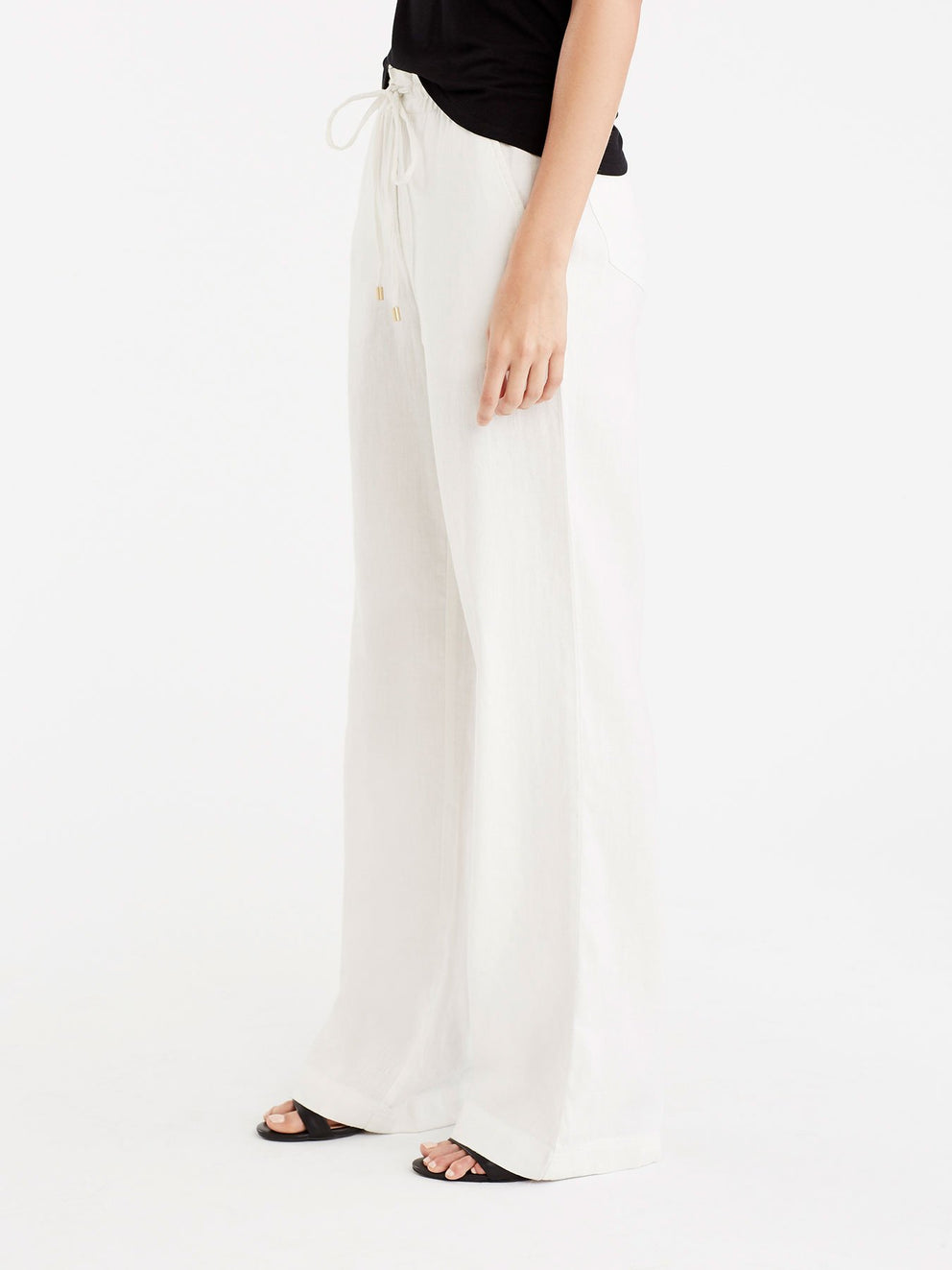 Drawstring Wide Leg Pants Color Ivory