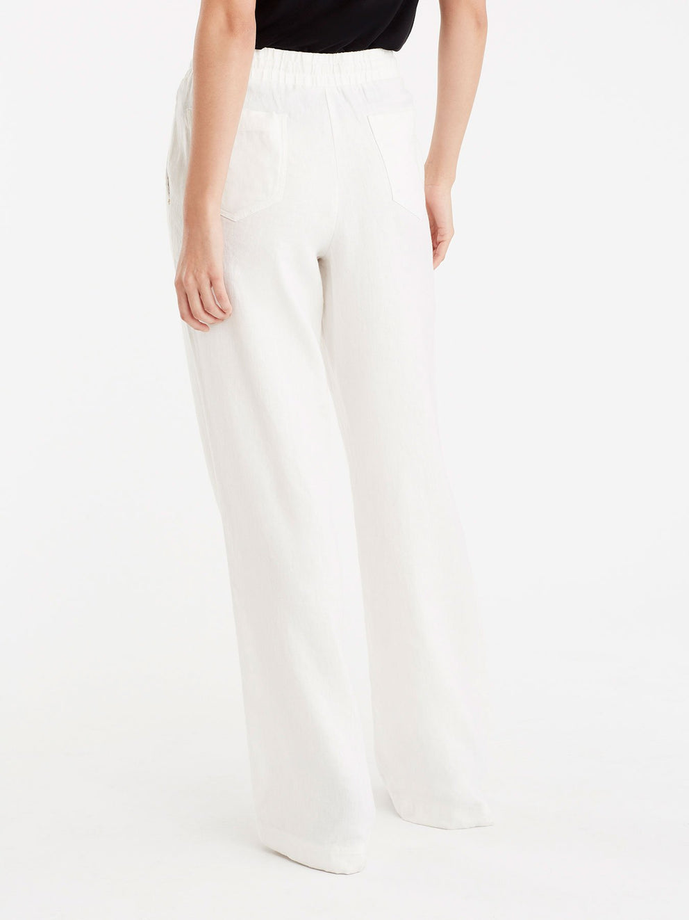 Drawstring Wide Leg Pants Color Ivory