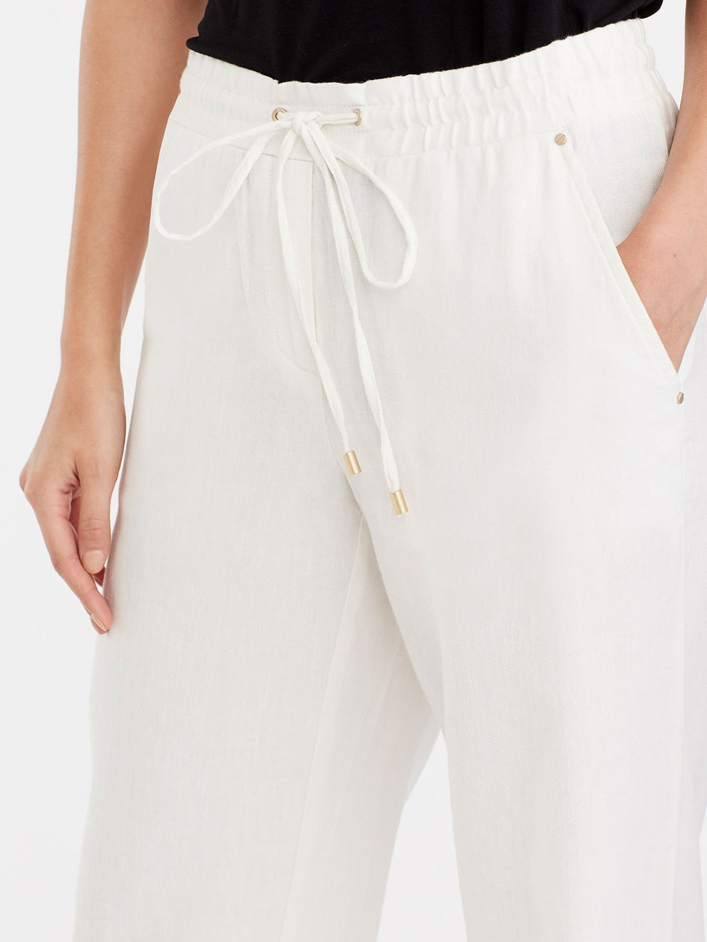 Drawstring Wide Leg Pants Color Ivory