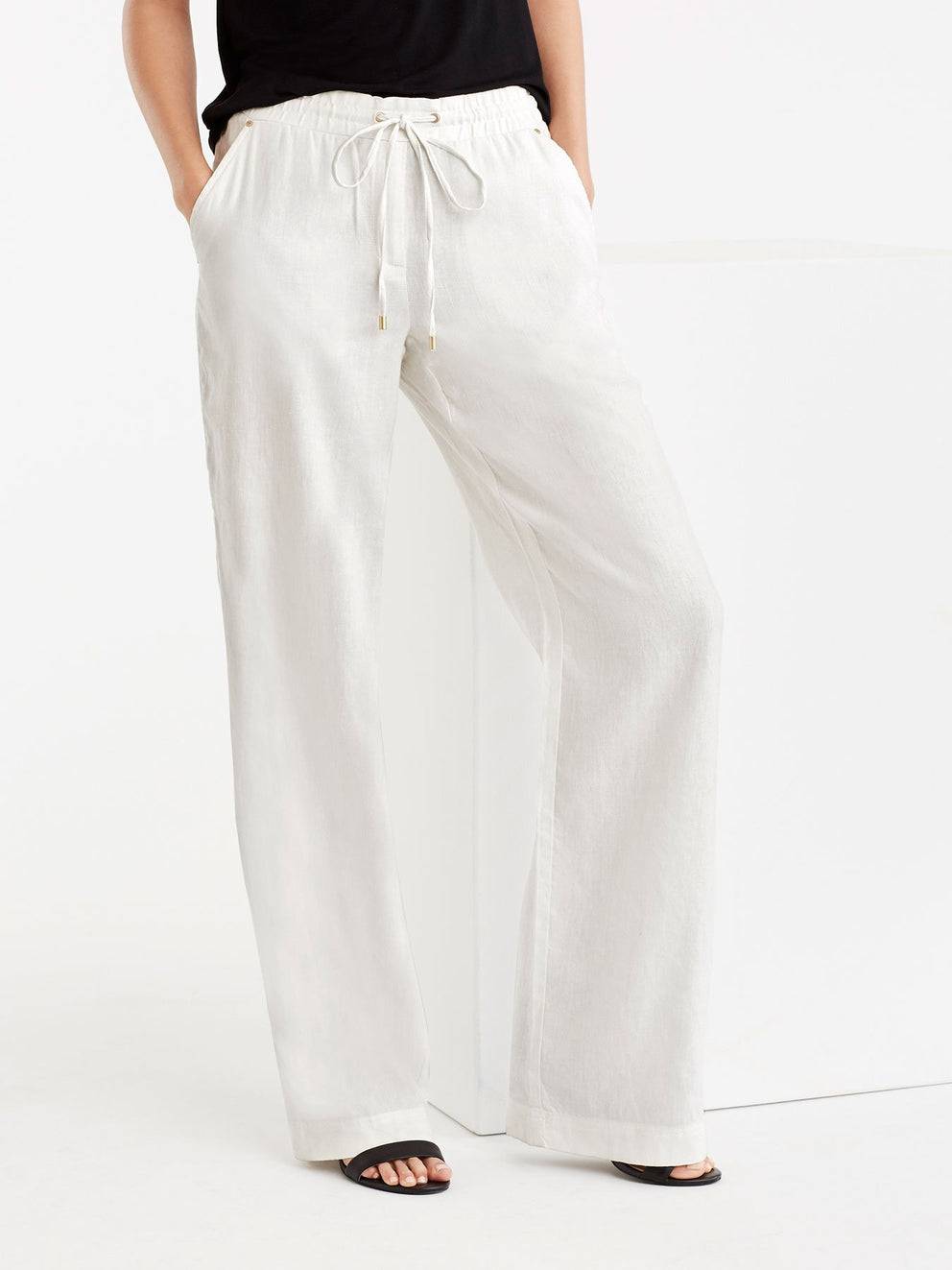 Drawstring Wide Leg Pants Color Ivory