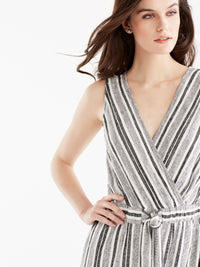 Striped Linen Jumpsuit Color Black Ivory