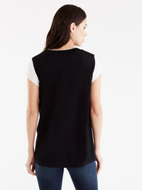 Ribbed Neck Colorblock Tee Color Persimmon