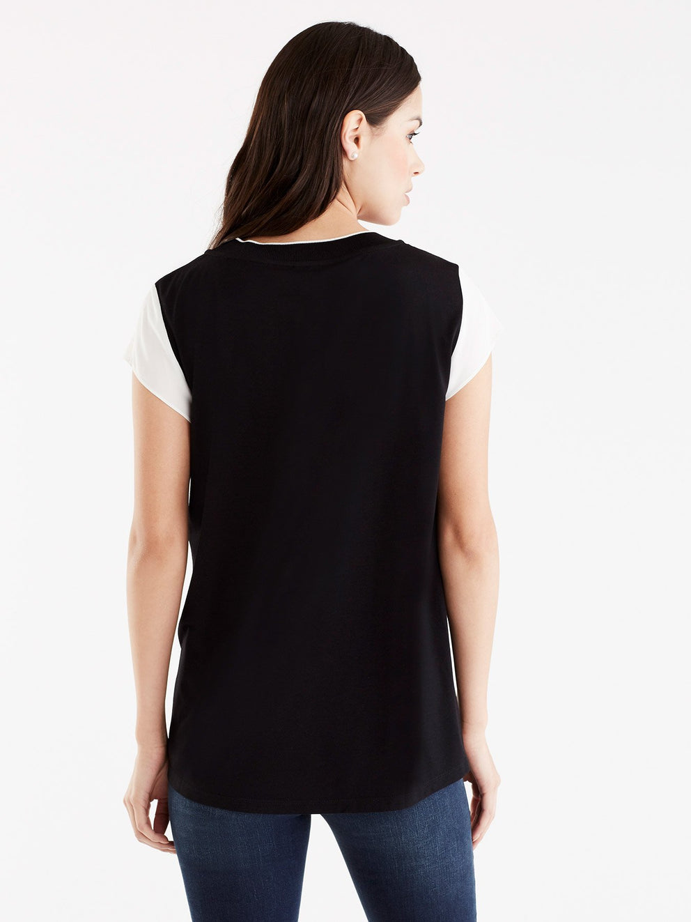 Ribbed Neck Colorblock Tee Color Persimmon