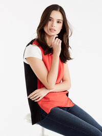 Ribbed Neck Colorblock Tee Color Persimmon
