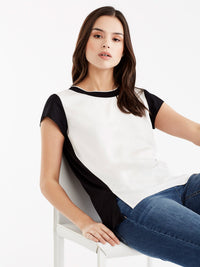 Ribbed Neck Colorblock Tee Color Ivory