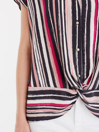 Striped Twist Hem Shirt Color Deep Pink Vertical Stripes