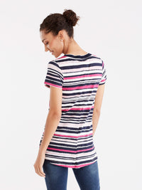 Floral Rib Neck T-Shirt Color Deep Pink Combo