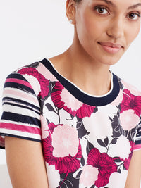 Floral Rib Neck T-Shirt Color Deep Pink Combo