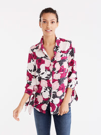 Floral Tie Sleeve Shirt Color Deep Pink Combo
