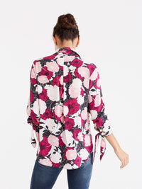 Floral Tie Sleeve Shirt Color Deep Pink Combo