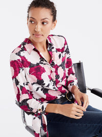 Floral Tie Sleeve Shirt Color Deep Pink Combo