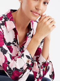 Floral Tie Sleeve Shirt Color Deep Pink Combo