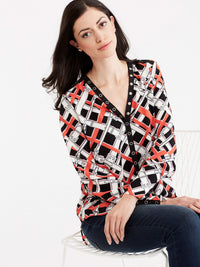Belt Print Blouse Color Persimmon