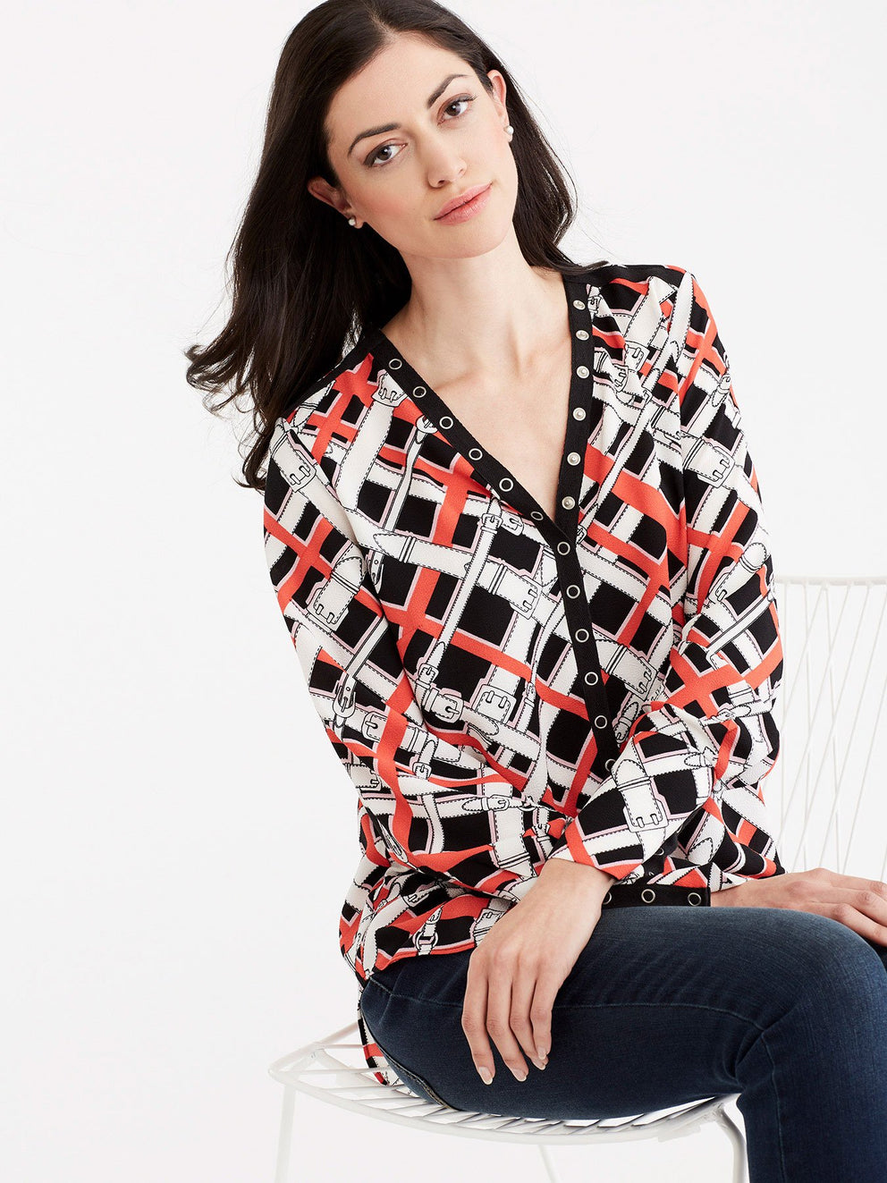 Belt Print Blouse Color Persimmon