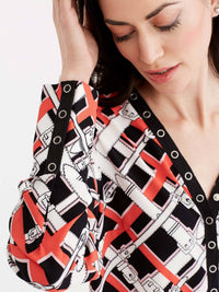 Belt Print Blouse Color Persimmon
