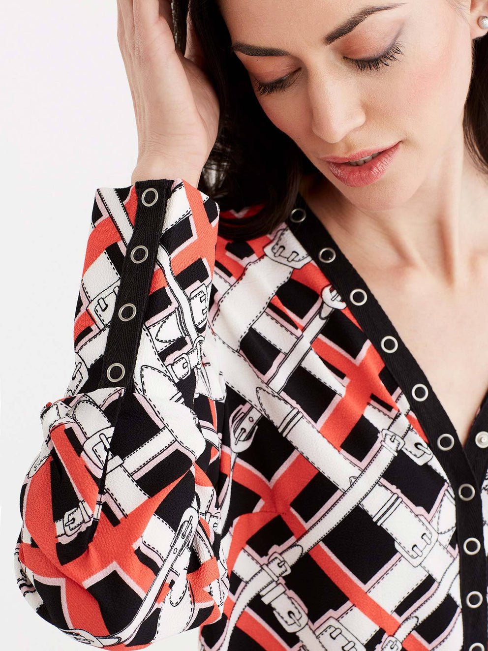 Belt Print Blouse Color Persimmon