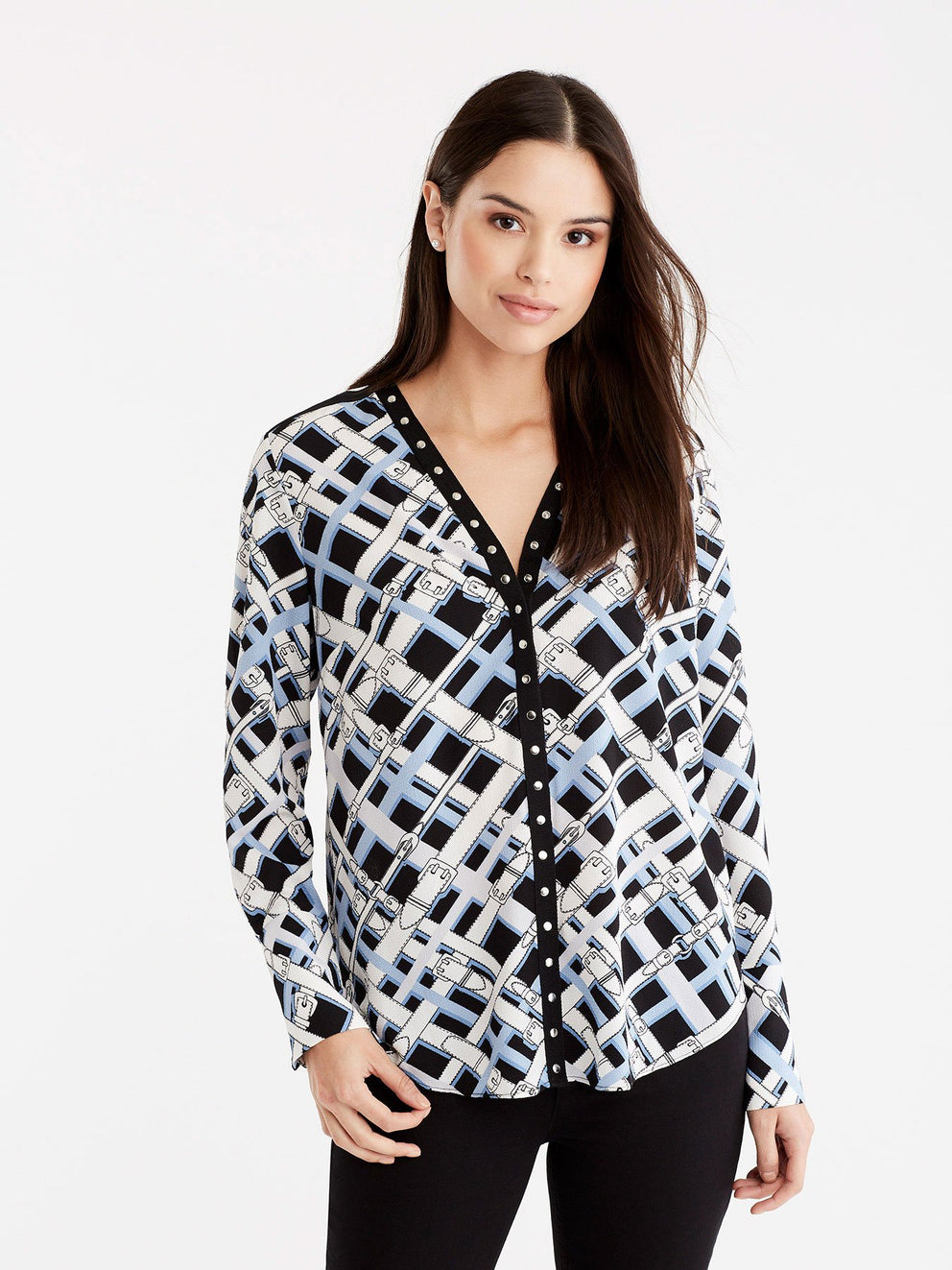 Belt Print Blouse Color Celestial Combo
