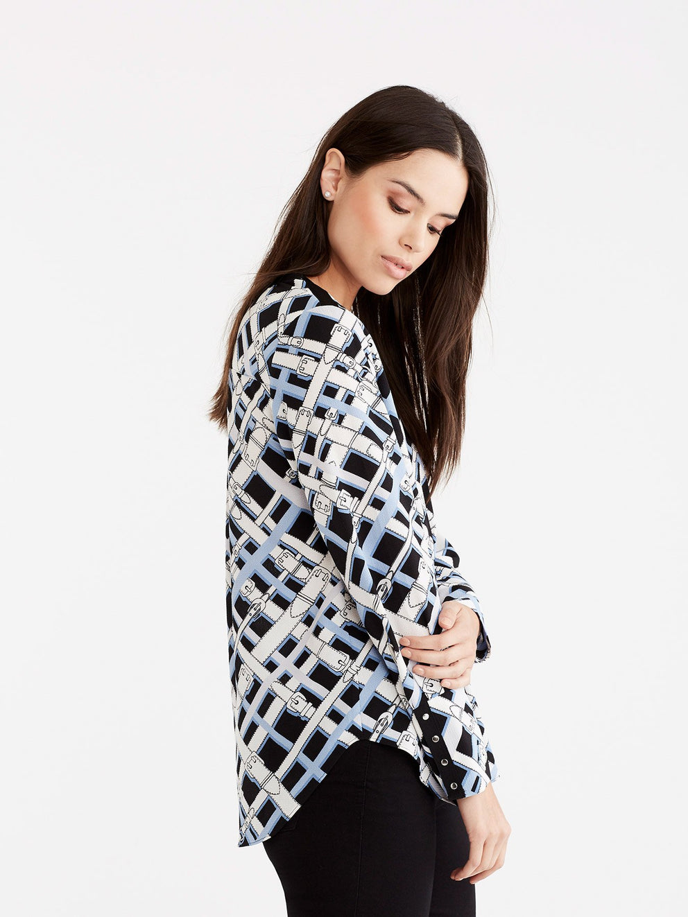 Belt Print Blouse, Plus Size Color Celestial Combo 